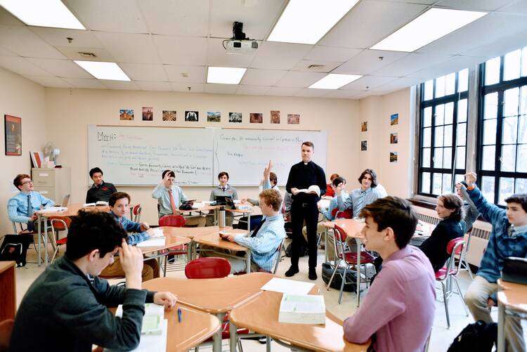 The author teaching at Fairfield Preparatory School (photo courtesey Fairfield Prep)