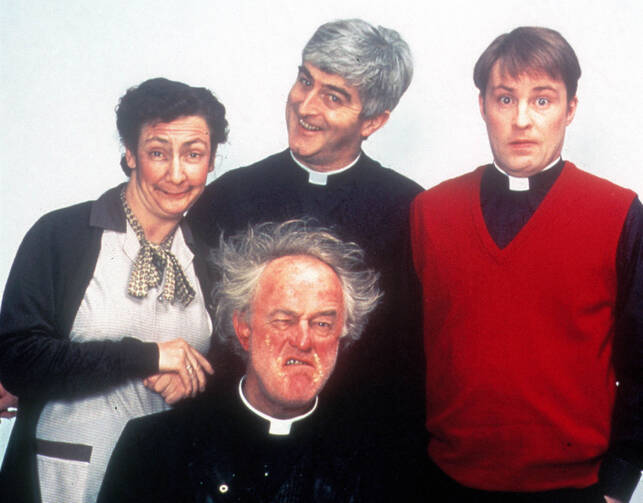 The cast of ‘Father Ted,’ from left clockwise: Pauline McLynn, Dermot Morgan, Ardal O'Hanlon and Frank Kelly (photo: Alamy/Moviestore Collection Ltd)