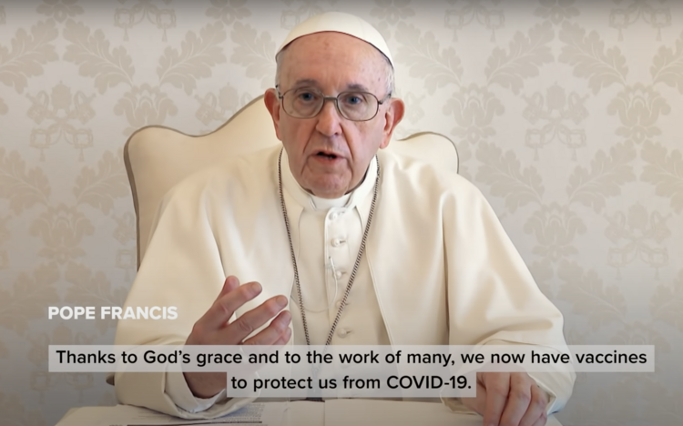 Screenshot of Pope Francis in video about Covid-19 vaccination