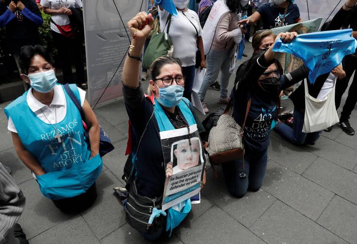 Pro-life activists demonstrate against legal abortion near Mexico's Supreme Court building in Mexico City July 29, 2020.