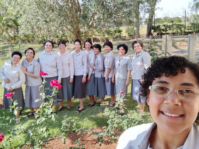 Brazilian Sisters of Providence celebrate a novice’s final vow ceremony with a ‘selfie’ in September 2020. Photo courtesy of Sisters of Providence