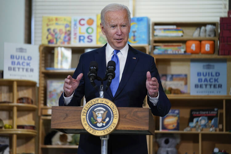 President Joe Biden delivers remarks to promote his "Build Back Better" agenda at the Capitol Child Development Center in Hartford, Conn., on Oct. 15, 2021. (AP Photo/Evan Vucci)