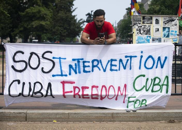 A protest near the White House in Washington in July called for freedom in Cuba and urged U.S. President Joe Biden to do more to pressure the Cuban regime. (CNS photo/Tyler Orsburn)