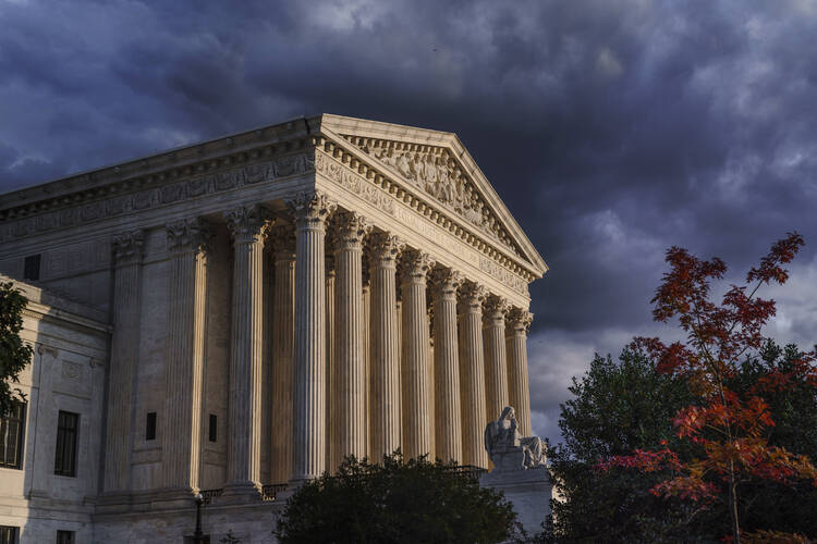 The Supreme Court is seen at dusk in Washington, Oct. 22, 2021.