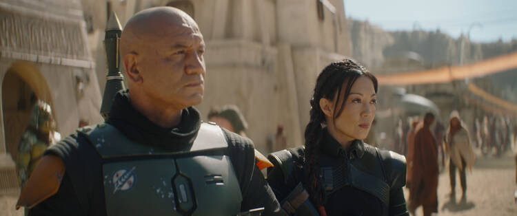 Temura Morrison is Boba Fett and Ming-Na Wen is Fennec Shand in Lucasfilm's “The Book of Boba Fett" (Disney+, Lucasfilm Ltd)