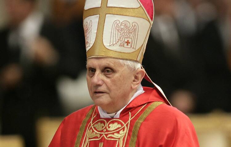 Then-Cardinal Joseph Ratzinger celebrates a Mass in St. Peter’s Basilica at the Vatican during the interregnum after the death of Pope John Paul II, April 18, 2005.