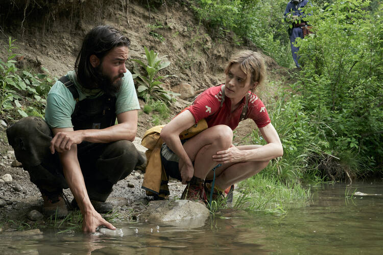 Daniel Zovatto and Mackenzie Davis in “Station Eleven” (photograph by Ian Watson/HBO Max)