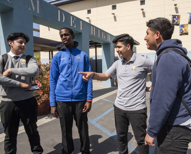 Norberto Hernandez, Braylon Howard, Christian Mendoza and Adan Clemente, students at Verbum Dei High School in Los Angeles (photo courtesy Verbum Dei High School).
