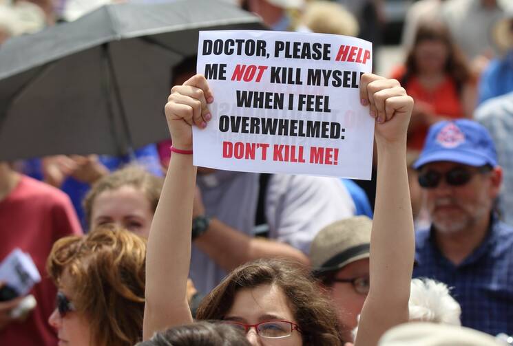 A rally against assisted suicide on Parliament Hill in Ottawa, Ontario, in October 2020. (CNS photo/Art Babych)