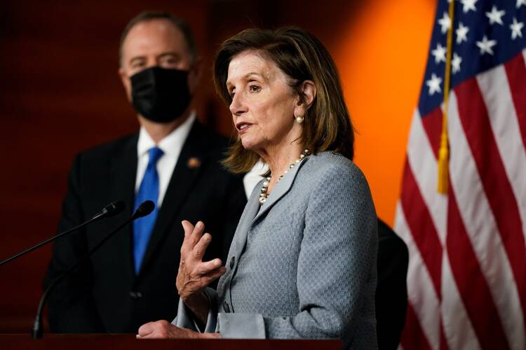 The secular press repeatedly made errors in trying to explain Archbishop Salvatore Cordileone’s decision to ban Nancy Pelosi from taking Communion. CNS could provide context and accuracy. (Speaker Pelosi is seen in this photo on Capitol Hill on Sept. 21, 2021. CNS photo/Elizabeth Frantz, Reuters)