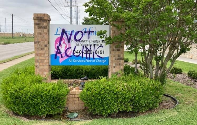 Loreto House in Denton, Tex., was vandalized following the leak of a draft of a Supreme Court decision that might overturn Roe v. Wade. Photo courtesy of Randy Bollig.