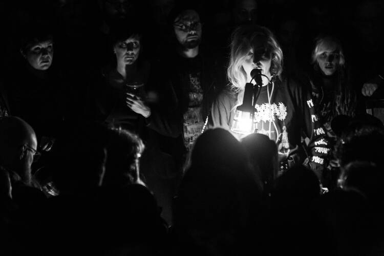 Lingua Ignota performing live at Roadburn Festival in 2019 (Grywnn via Wikimedia Commons)