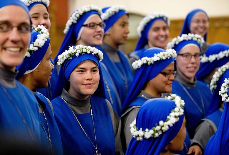 Sisters of the Servants of the Lord and the Virgin of Matara, an order founded in Argentina, are seen after the ceremony where they professed vows at Holy Comforter-St. Cyprian Catholic Church in Washington, D.C., on Nov. 1, 2017. (CNS photo/Tyler Orsburn)