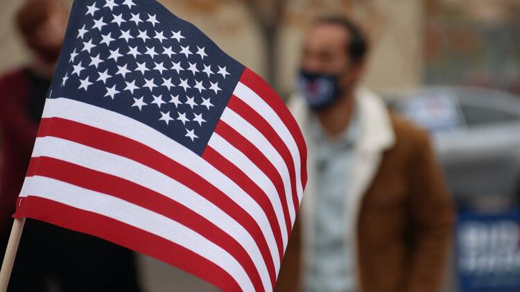 USA flag on man's shoulder