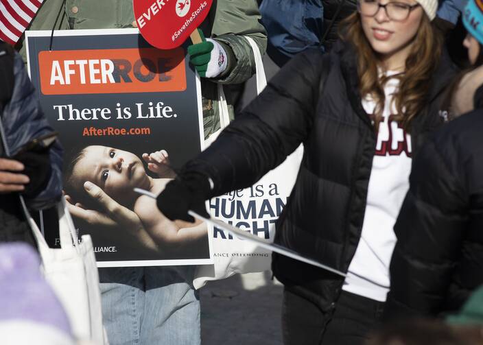 A pro-life sign is displayed March for Life rally in Washington.
