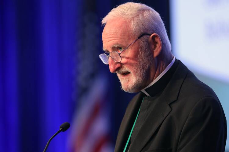 Los Angeles Auxiliary Bishop David G. O'Connell is pictured during a Nov. 17, 2021, session of the fall general assembly of the U.S. Conference of Catholic Bishops in Baltimore. According to local news reports, he was fatally shot Feb. 18, 2023.He was 69.(OSV News photo/Bob Roller)