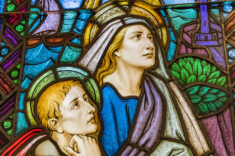 Saint Augustine and Saint Monica depicted in stained glass