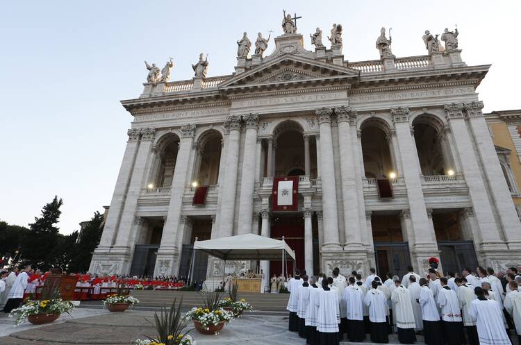 The exterior of the Basilica of St. John Lateran in Rome is seen in this file photo from the celebration of the feast of Corpus Christi.