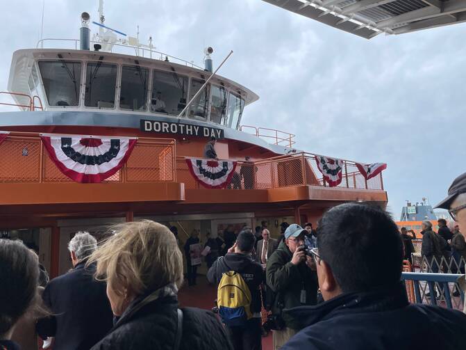 All aboard for the inaugural run of The Dorothy Day from Staten Island to Lower Manhattan. Photo by Kevin Clarke.