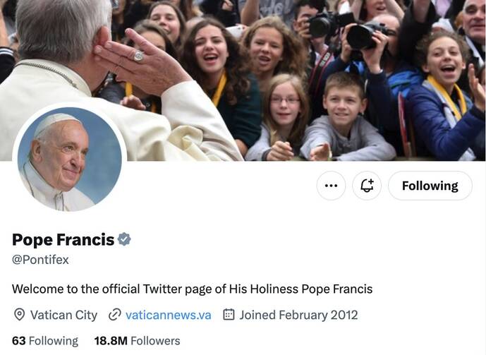 A screenshot of the Pope's Twitter account