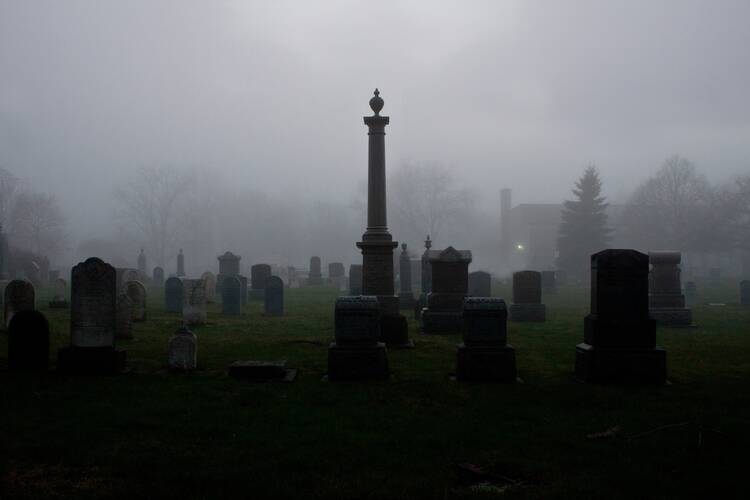 Black and gray cement tombs