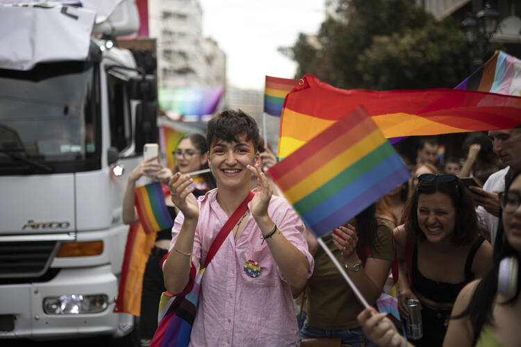 People participate in the annual Pride parade, in Athens, Saturday, June 10, 2023.