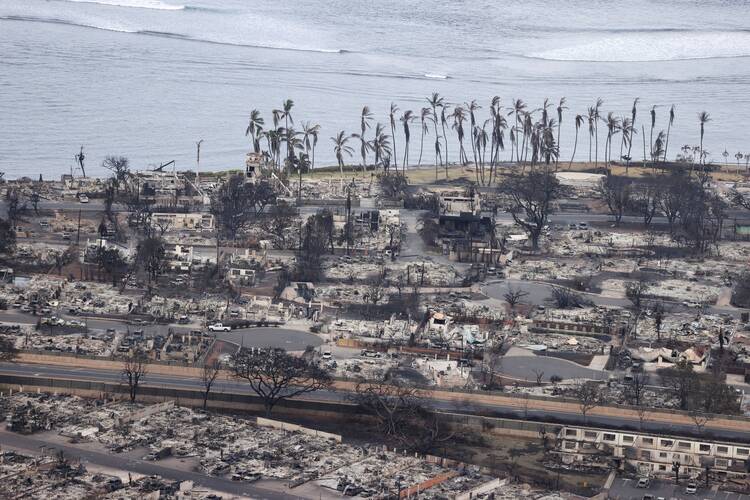 An aerial view shows the community of Lahaina after wildfires driven by high winds burned across most of the town several days ago, in Lahaina, Maui, Hawaii, U.S. August 10, 2023. (OSV News photo/Marco Garcia, Reuters)