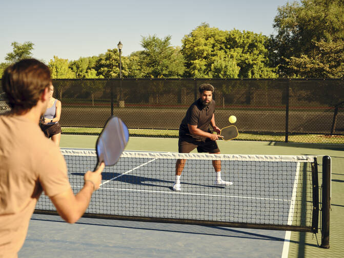 Team playing pickleball