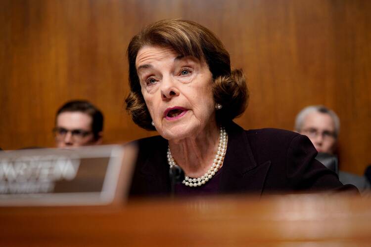 U.S. Sen. Dianne Feinstein, D-Calif., is pictured on Capitol Hill in Washington May 1, 2019. Feinstein, who was elected to the Senate in 1992 in the "Year of the Woman" and broke gender barriers throughout her long career in local and national politics, died Sept. 28, 2023, at age 90. (OSV News photo/Aaron P. Bernstein, Reuters)