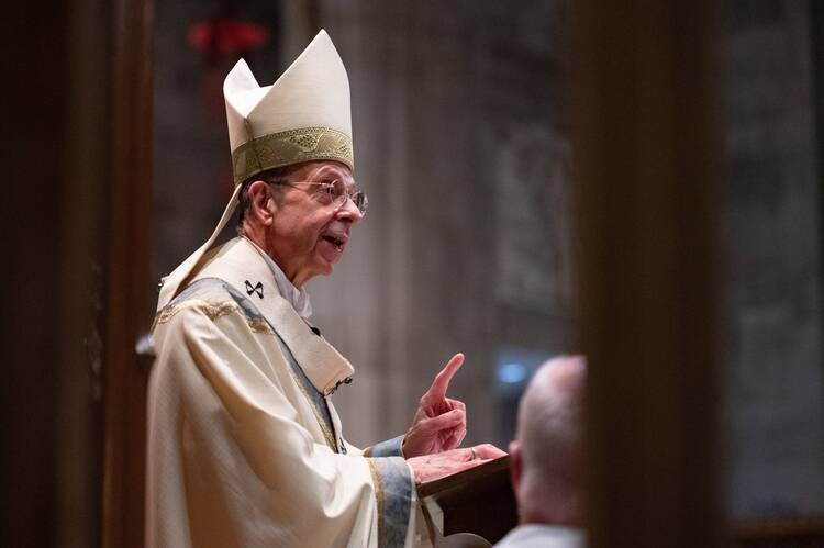 Baltimore Archbishop William E. Lori addresses the congregation at the Chrism Mass on April 3, 2023, at the Cathedral of Mary Our Queen in Baltimore. (KOSV News photo/Kevin J. Parks, Catholic Review)