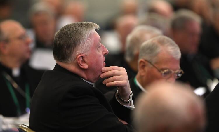 Archbishop Mitchell T. Rozanski of St. Louis attends a Nov. 14, 2023, session of the fall general assembly of the U.S. Conference of Catholic Bishops in Baltimore. (OSV News photo/Bob Roller)