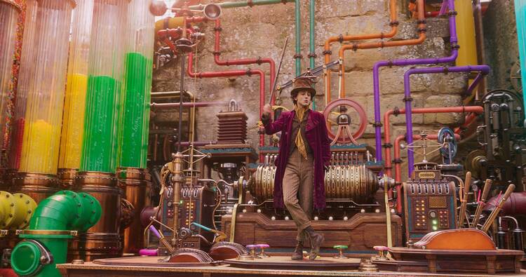 Timothée Chalamet stars as Willy Wonka in the movie “Wonka.” 