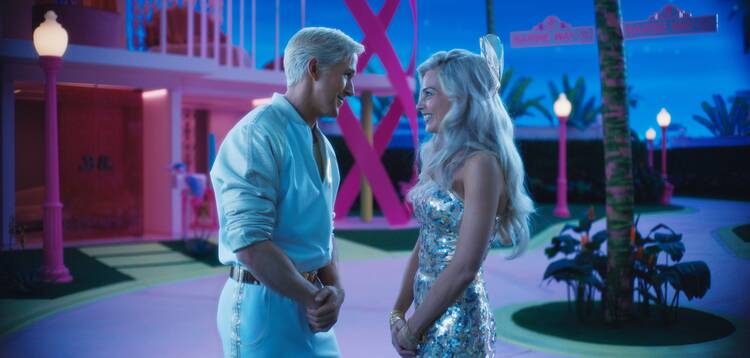 Ryan Gosling and Margot Robbie star in a scene from the movie “Barbie.” The OSV News classification is A-II – adults and adolescents. The Motion Picture Association rating is PG-13 – parents strongly cautioned. Some material may be inappropriate for children under 13. (OSV News photo/Warner Bros.)