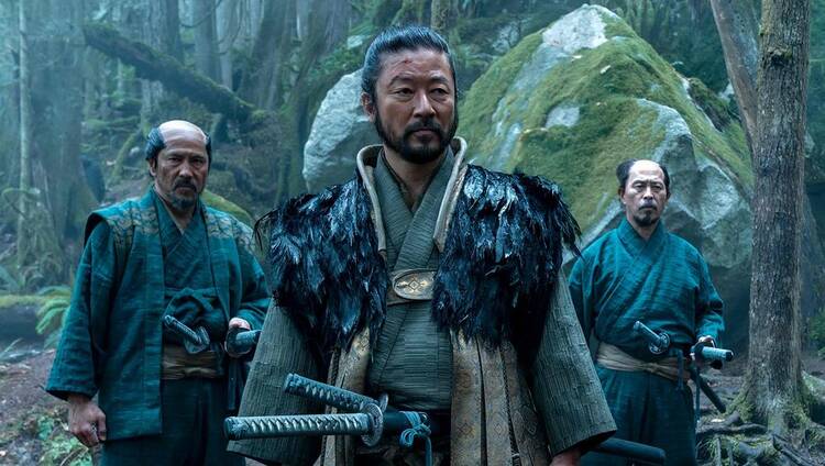 Tadanobu Asano, center, as Yabushige in a scene from the FX show ‘Shogun’ 