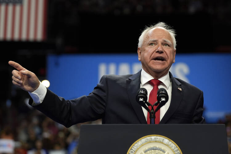 The Democratic vice presidential nominee, Minnesota Gov. Tim Walz, speaks at a campaign rally on Aug. 10, 2024, in Las Vegas. (AP Photo/Julia Nikhinson, File)