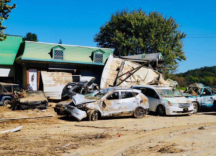 On Oct. 9, a flood damaged home along the Swannanoa River in Asheville, N.C., where residents will face a long road to recovery. Photo by Kevin Clarke.