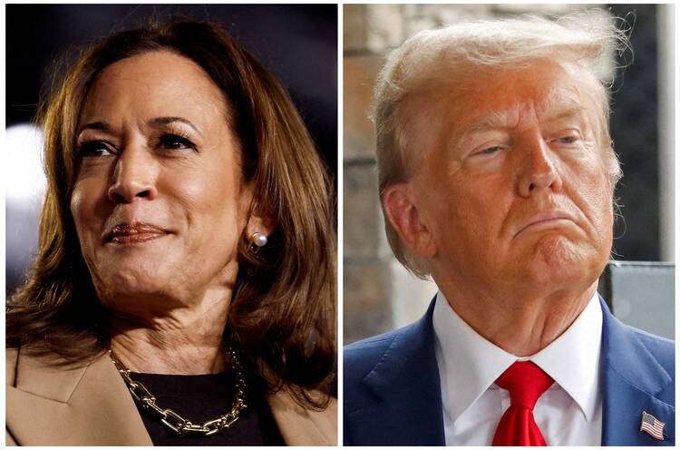 Vice President Kamala Harris, the Democratic presidential nominee, and former President Donald Trump, the Republican nominee, are seen in a combination of file photographs taken in Chandler, Ariz., Oct. 10, 2024 and Evans, Ga., Oct. 4, 2024. (OSV News photo/Evelyn Hockstein and Octavio Jones, Reuters)