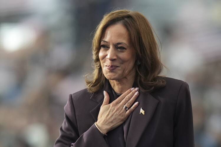 Vice President Kamala Harris delivers her concession speech for the 2024 presidential election on Nov. 6, 2024, on the campus of Howard University in Washington. (AP Photo/Stephanie Scarbrough)