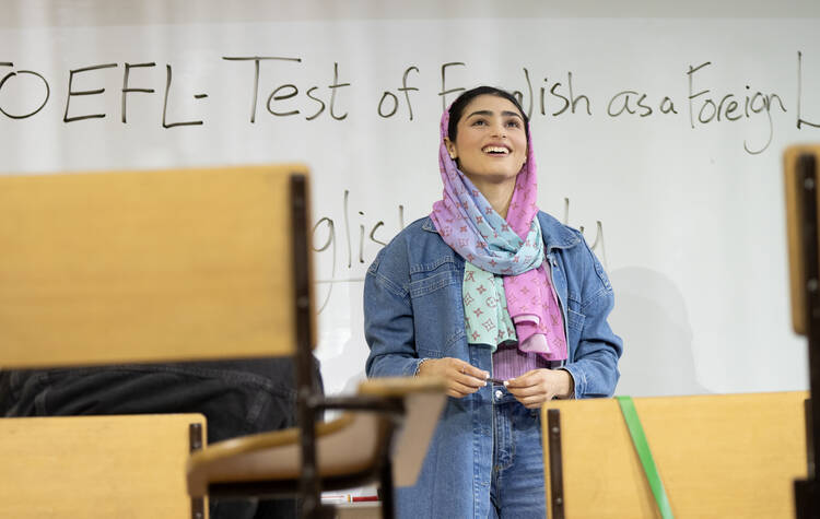 Ava Lalezarzadeh (Goli) in Roundabout Theatre Company’s Broadway-premiere production of “English.”