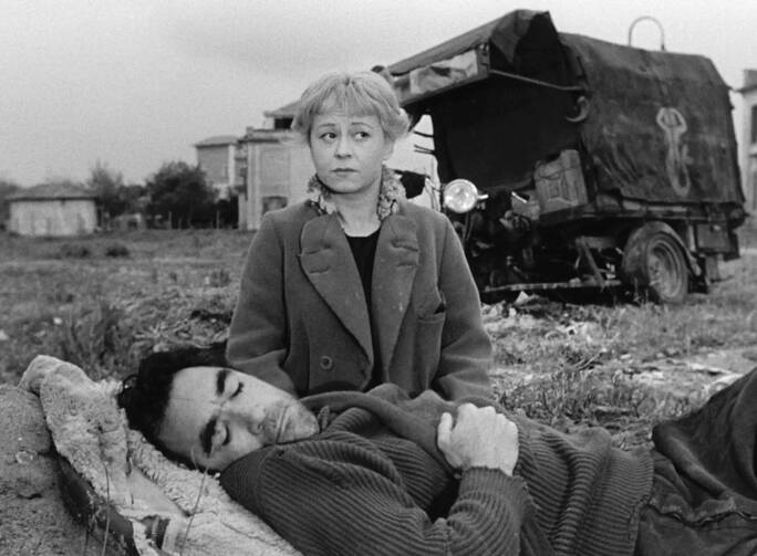 Anthony Quinn and Giulietta Masina in Fellini’s “La Strada” (Janus Films)