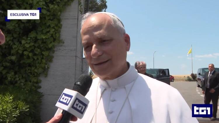 Pope Leo XIV is seen in a video interview with RAI Uno on June 19 at Vatican Radio’s transmission center at Santa Maria di Galeria outside of Rome, where he had made an impromptu visit. (CNS photo/screengrab from RAI Uno video)