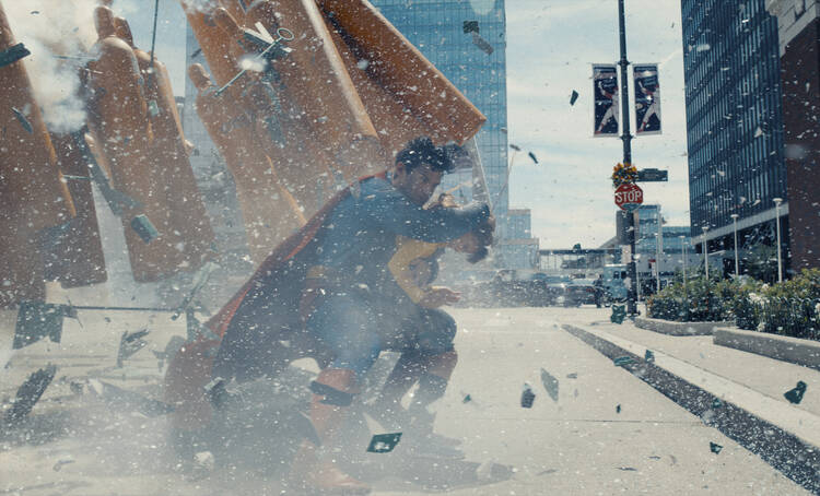 David Corenswet in a scene from "Superman" (Warner Bros. Pictures via AP)