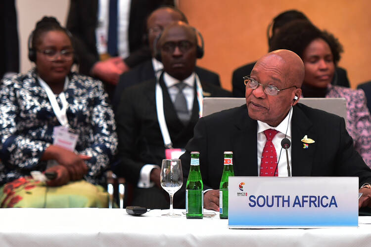 President Jacob Zuma addressing the BRICS Leaders Meeting ahead of the G-20 Leaders Summit, July 7 in Hamburg. (Photo: GCIS)