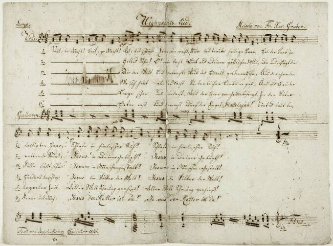 A handwritten score for ‘Silent Night,’ autographed by the song's author, the Rev. Joseph Mohr (photo: Salzburg Museum).