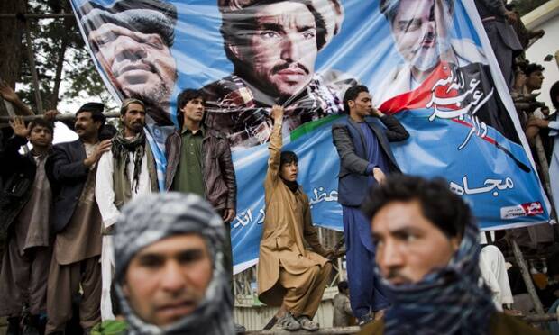 Supporters rally for presidential candidate Abdullah Abdullah before Afghan election. (Behrouz Mehri/AFP/Getty Images)