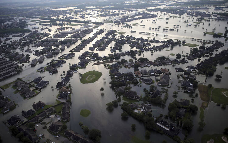 Floodwaters from Tropical Storm Harvey surround homes in Port Arthur, Texas, on Aug. 31. (AP Photo/Gerald Herbert)