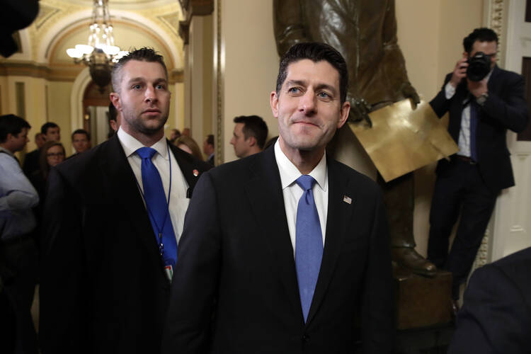 House Speaker Paul Ryan of Wisconsin leaves the House Chamber after voting on the Republican tax bill on Dec. 19. Republicans muscled the most sweeping rewrite of the nation's tax laws in more than three decades through the House. (AP Photo/Jacquelyn Martin)