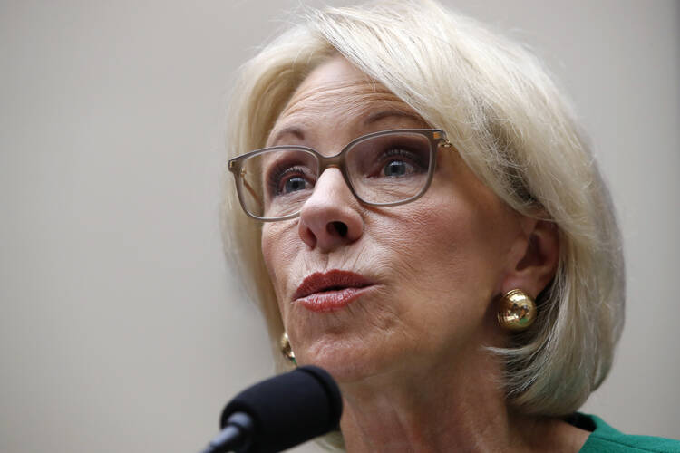 Education Secretary Betsy DeVos testifies at a House Committee on Education and the Workforce, Tuesday, May 22, 2018, on Capitol Hill in Washington. (AP Photo/Jacquelyn Martin)