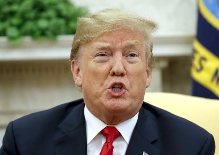 President Donald Trump speaks to the media on June 27 regarding the announcement that Supreme Court Associate Justice Anthony M. Kennedy will retire at the end of July. (AP Photo/Pablo Martinez Monsivais)