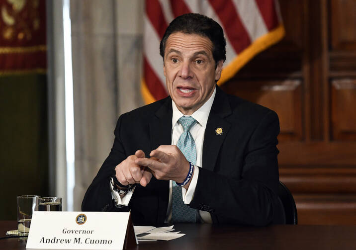 New York Gov. Andrew Cuomo, seen here at a news conference on Jan. 29, has been criticized by Catholic and pro-life leaders for signing a state law guaranteeing wide access to abortion. (AP Photo/Hans Pennink, File)